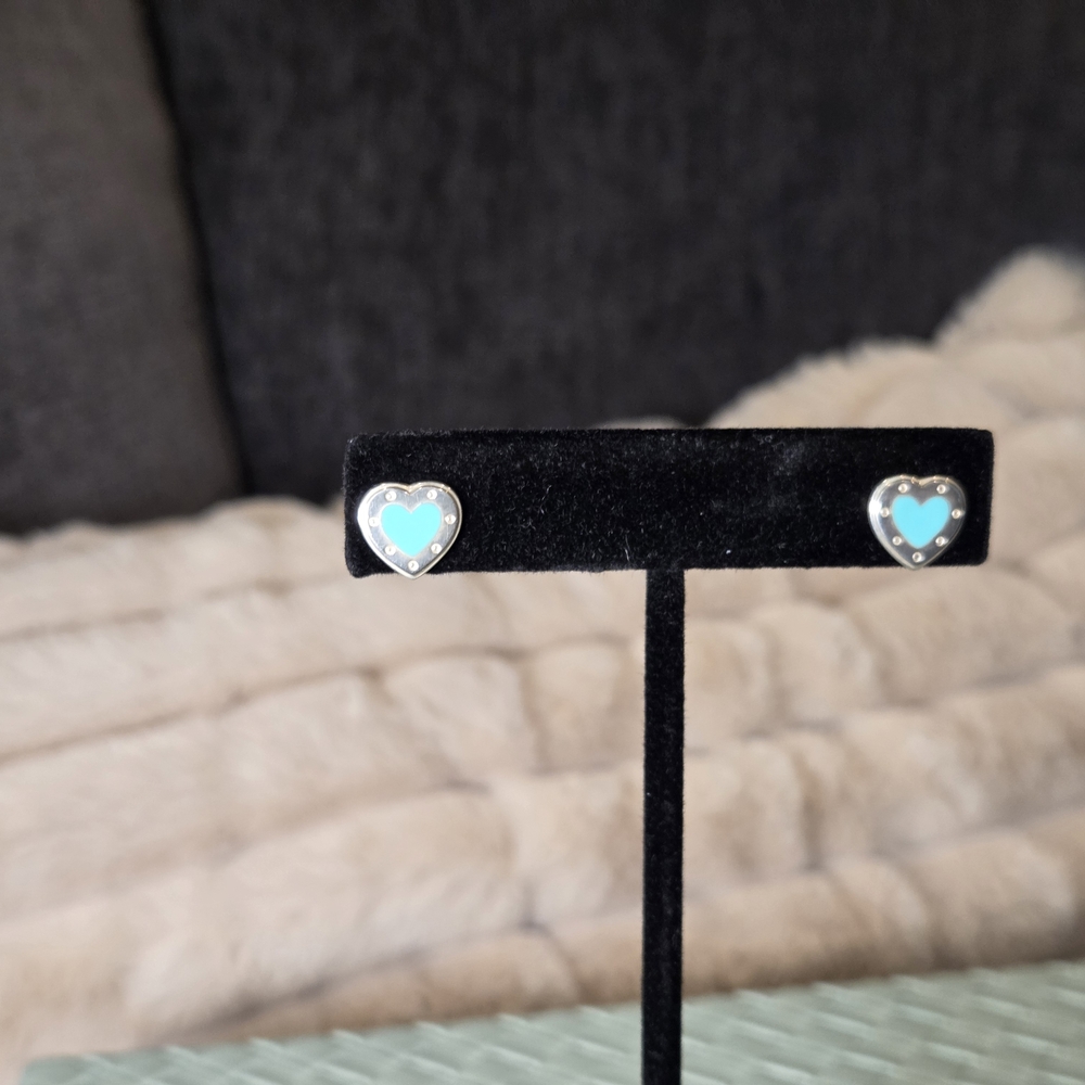 Authentic Tiffany & Co. Heart Stud Earrings Tiffany Blue Set In Sterling Silver